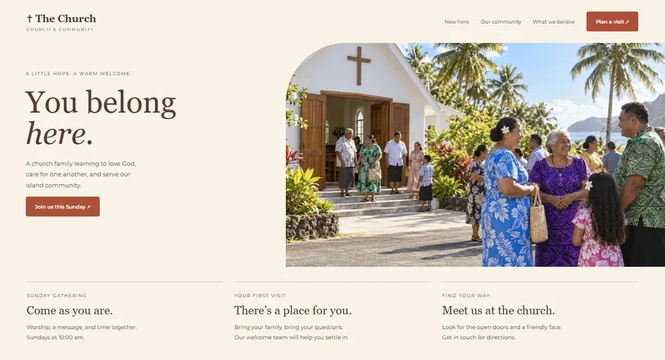 The Church website, Warm welcome design