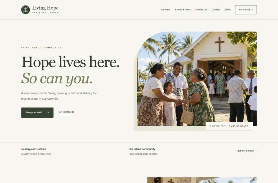 Living Hope Church live website homepage