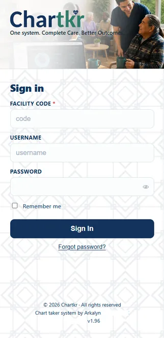 The same Chartkr sign-in screen on a phone