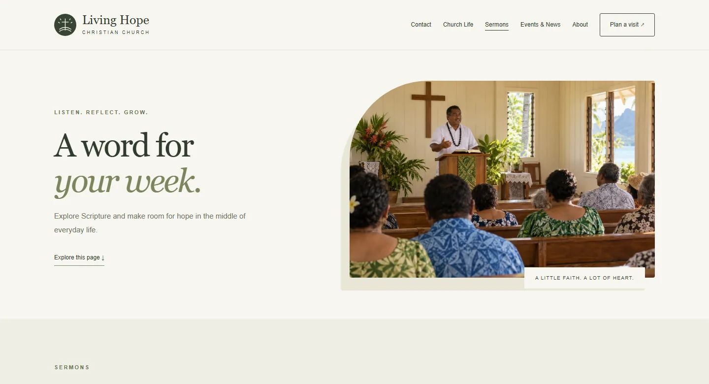 Sermons page with recent messages